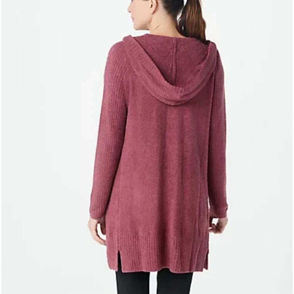 Barefoot Dreams CozyChic Lite Relaxed Hooded Cardigan Pockets Berry M A006831 - Picture 2 of 10